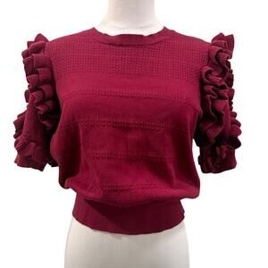Calligraphie Burgundy Wine Red Ruffle Sleeve Knit Top Romantic Cottagecore Large